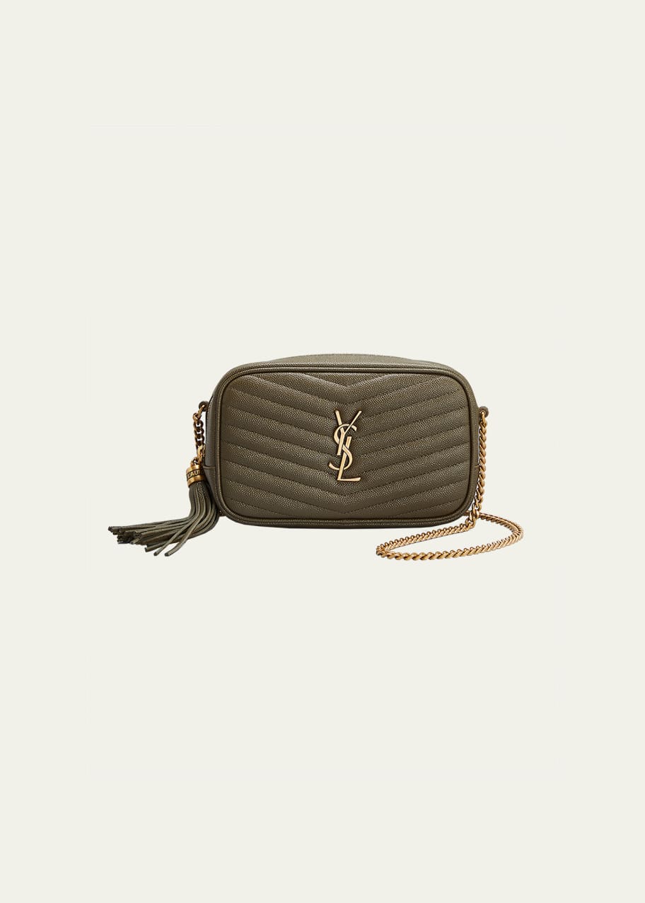 Image 1 of 1: Lou Mini Camera Bag in Grained Quilted Leather with Tassel and Gold Hardware