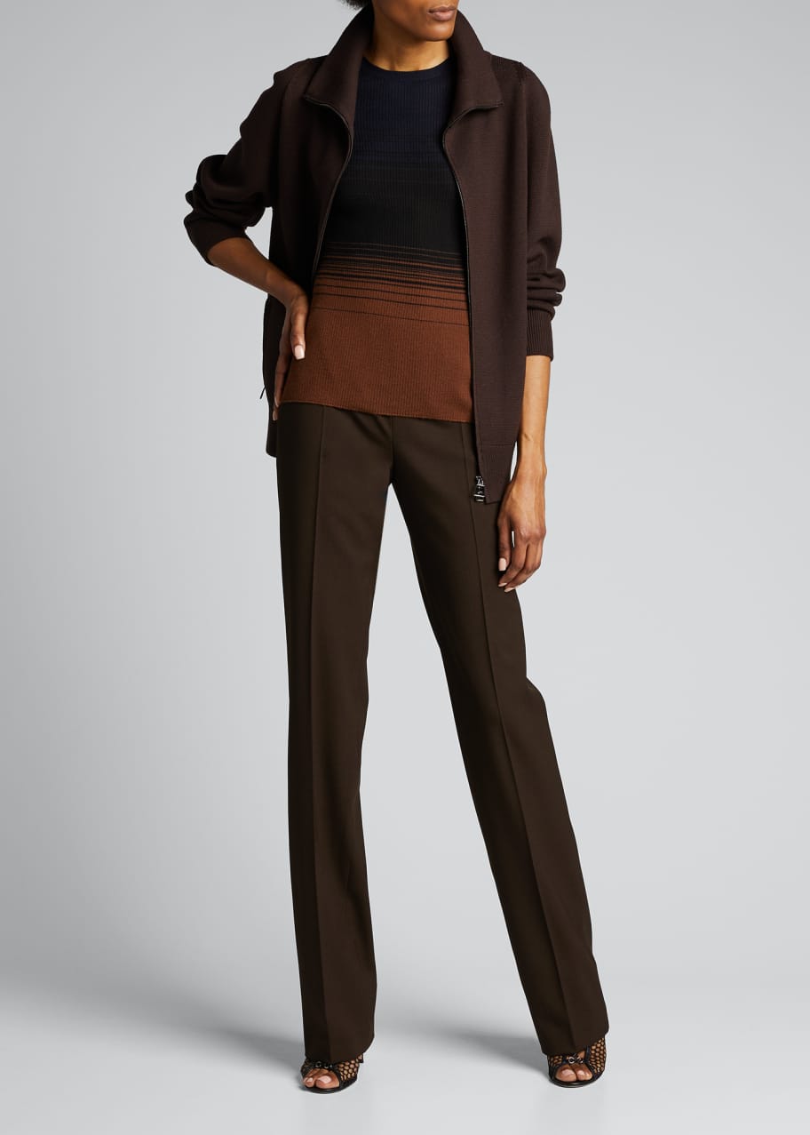 Image 1 of 1: Wool-Silk Zip-Front Cardigan