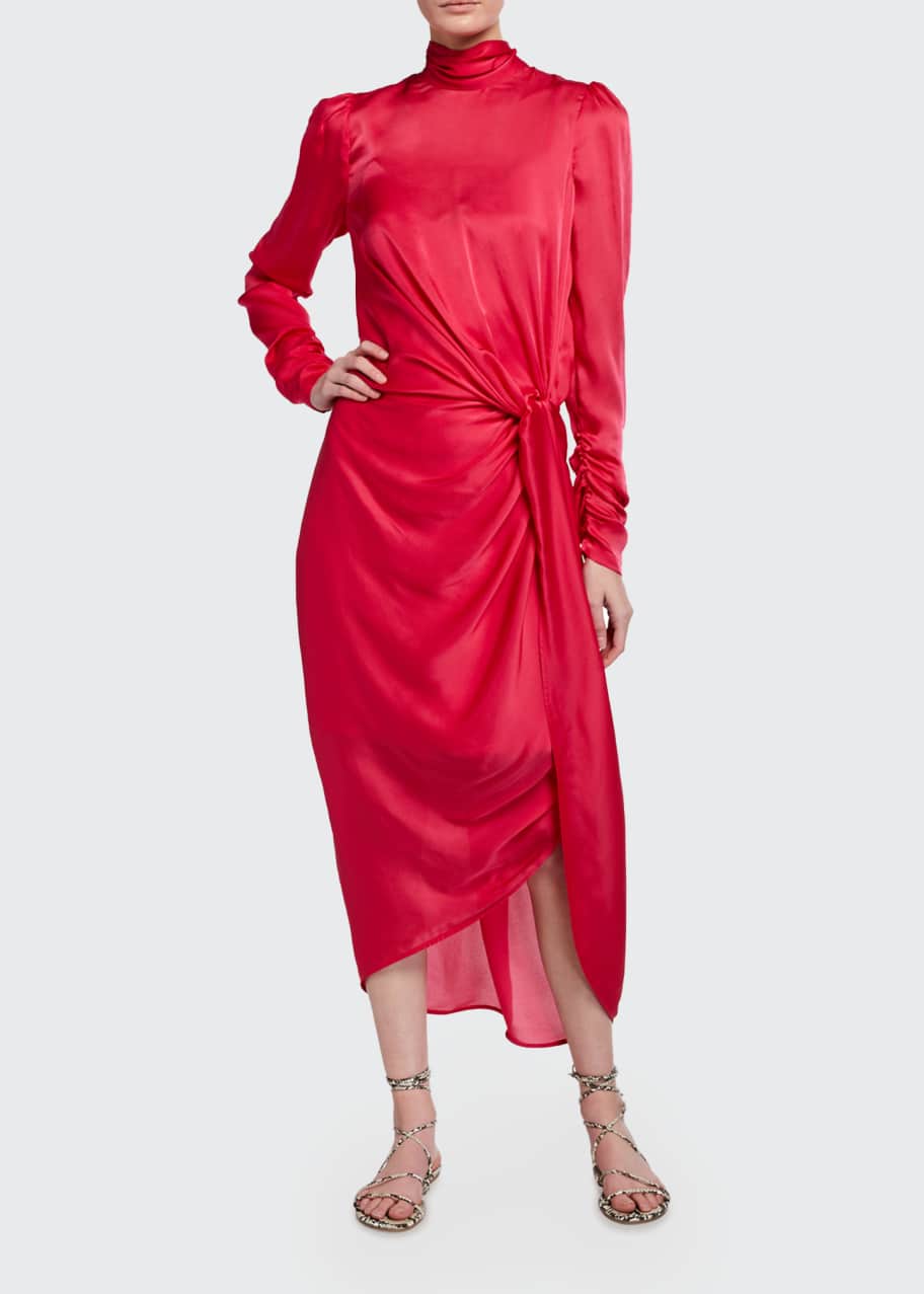 zimmermann drape long sleeve dress Zimmermann Draped Long-Sleeve Asymmetric Cocktail Dress