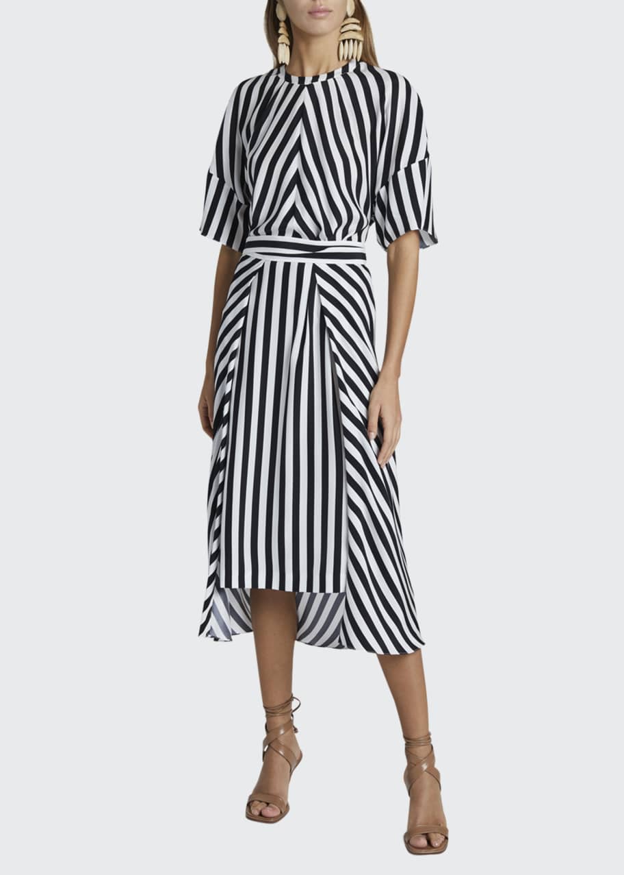 Stella McCartney Striped Short-Sleeve Midi Dress with Belt