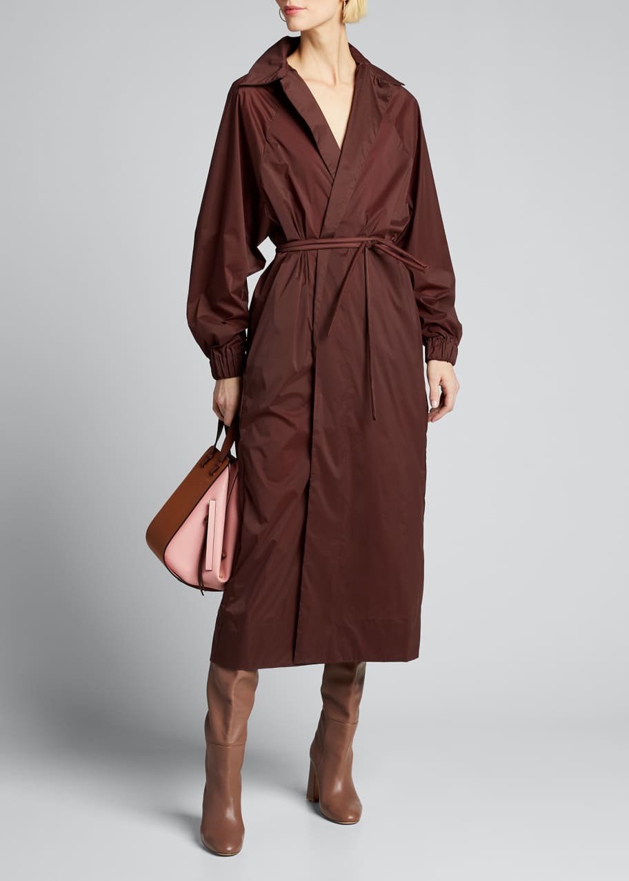 Fluid Nylon Long Belted Raincoat