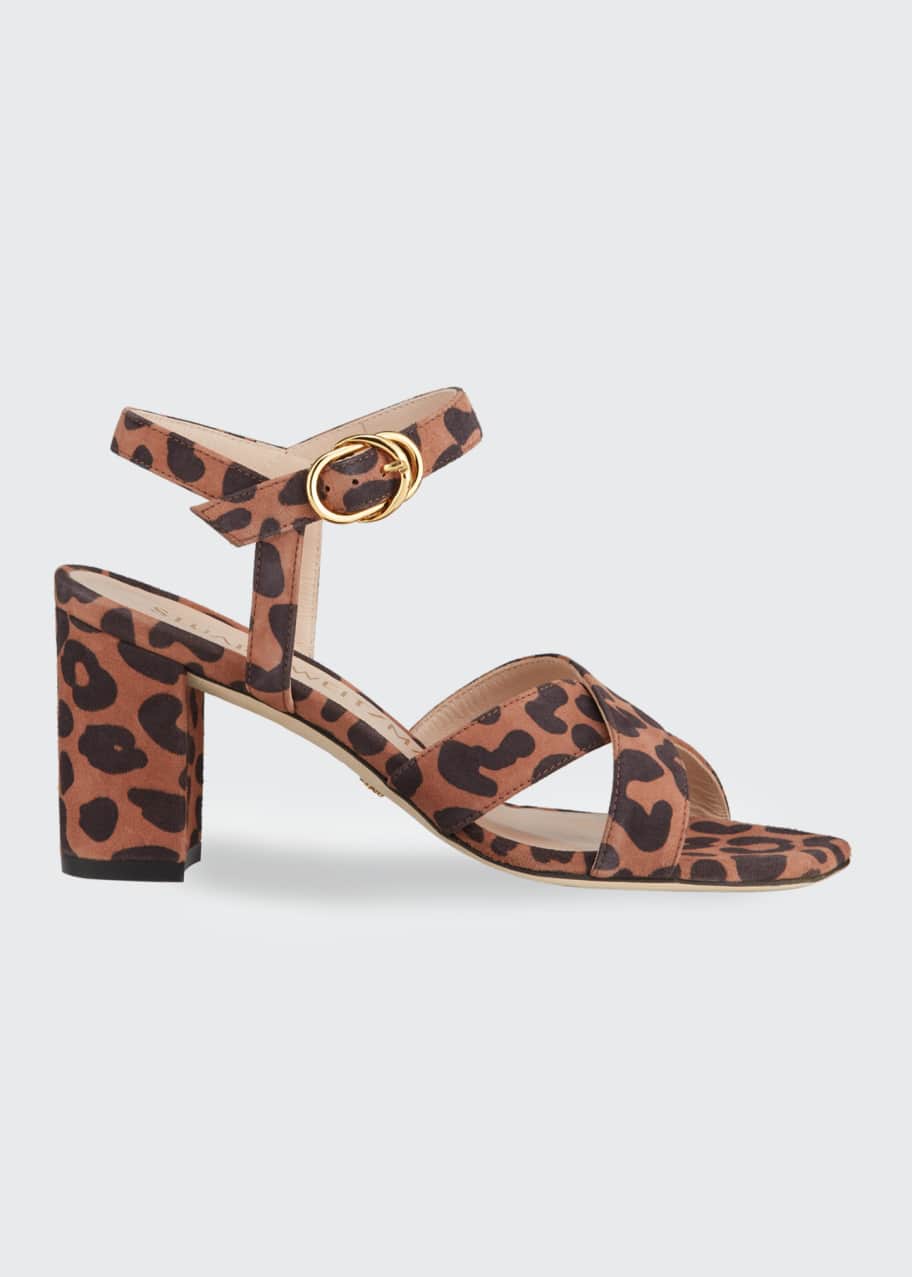 Stuart Weitzman Analeigh 75 Easy Square Toe Leopard Print Suede