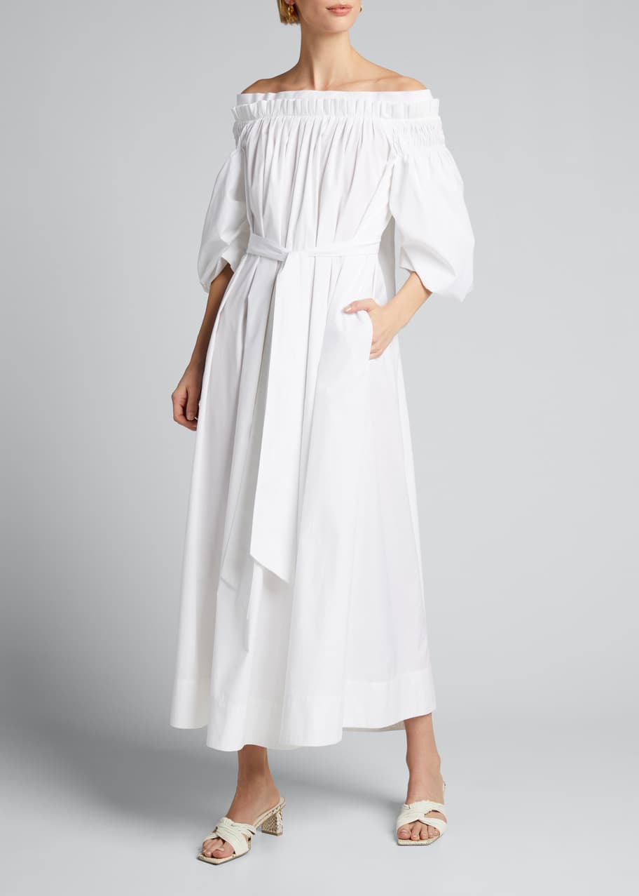 Gabriela Hearst Galatea Pleated Off-the-Shoulder Dress