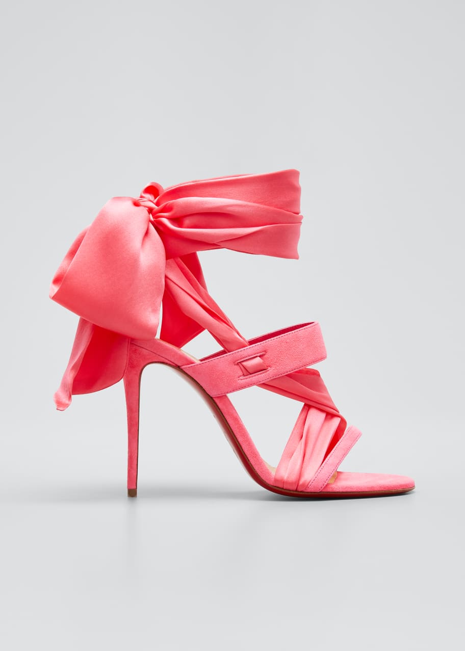 Image 1 of 1: Foulard Cheville Satin/Suede Wrap Red Sole Sandals