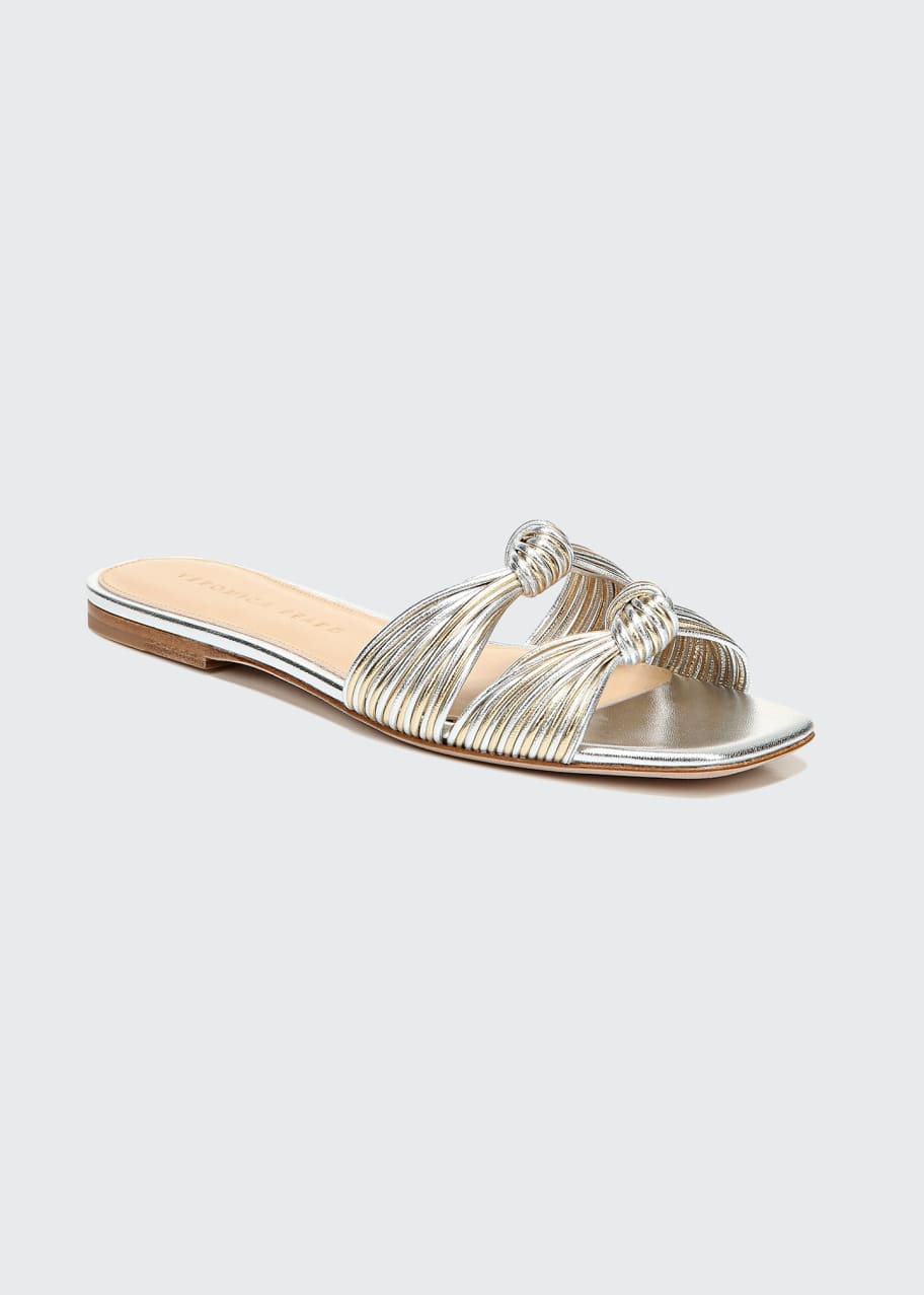 Image 1 of 1: Gemma Metallic Knotted Flat Slide Sandals