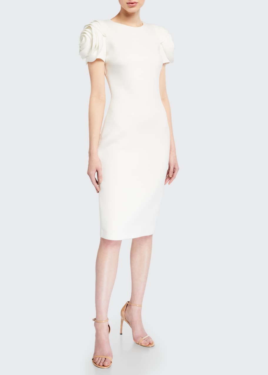 badgley mischka rosette cocktail dress Badgley Mischka Collection 3/4-Sleeve Rosette Scuba Dress