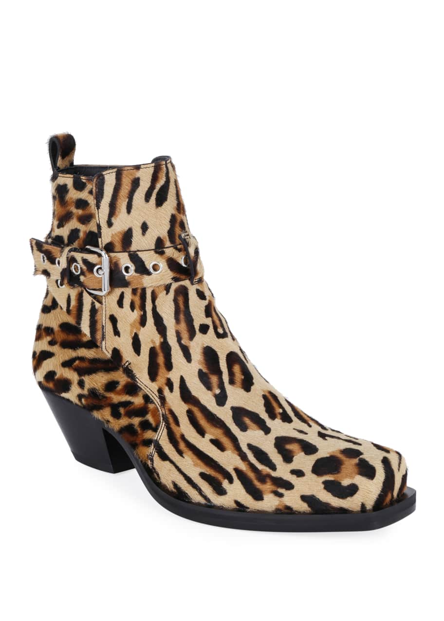 Image 1 of 1: Men's Leopard Calf Hair Ankle Boots