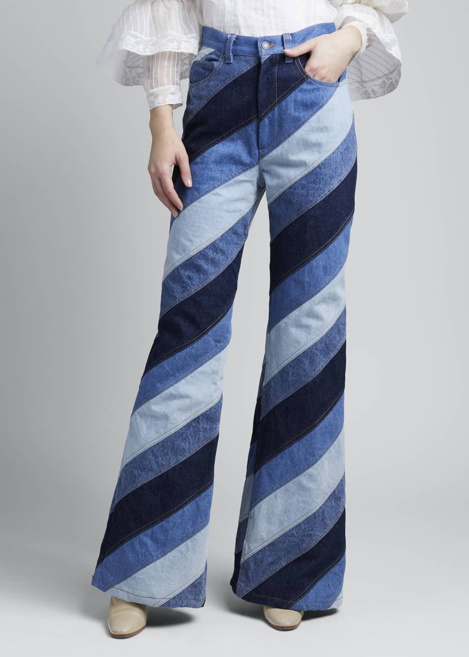 Marc Jacobs (Runway) Striped Patchwork Flare Jeans - Bergdorf Goodman