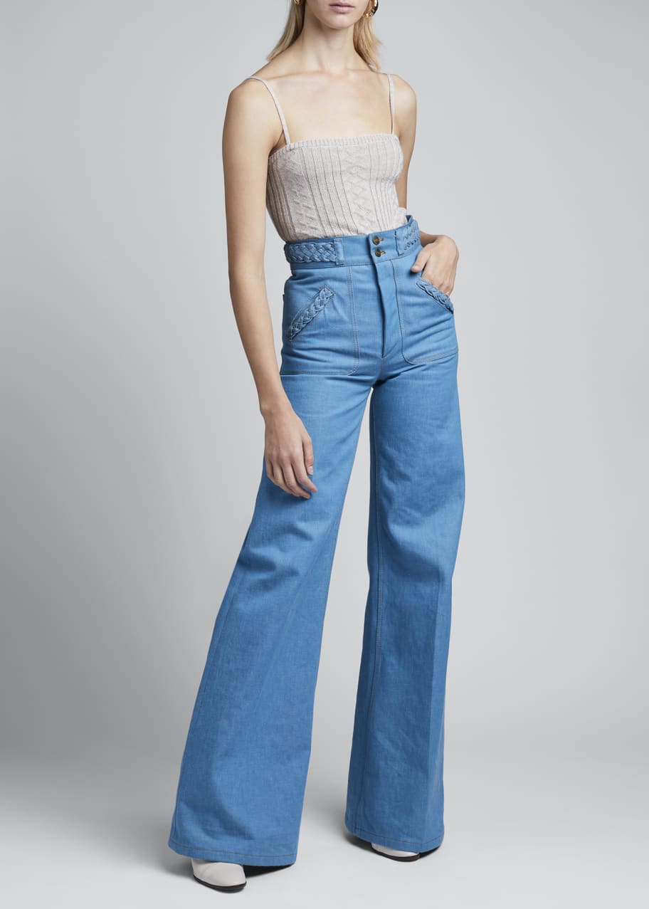 Image 1 of 1: Braided-Waist Flared Jeans