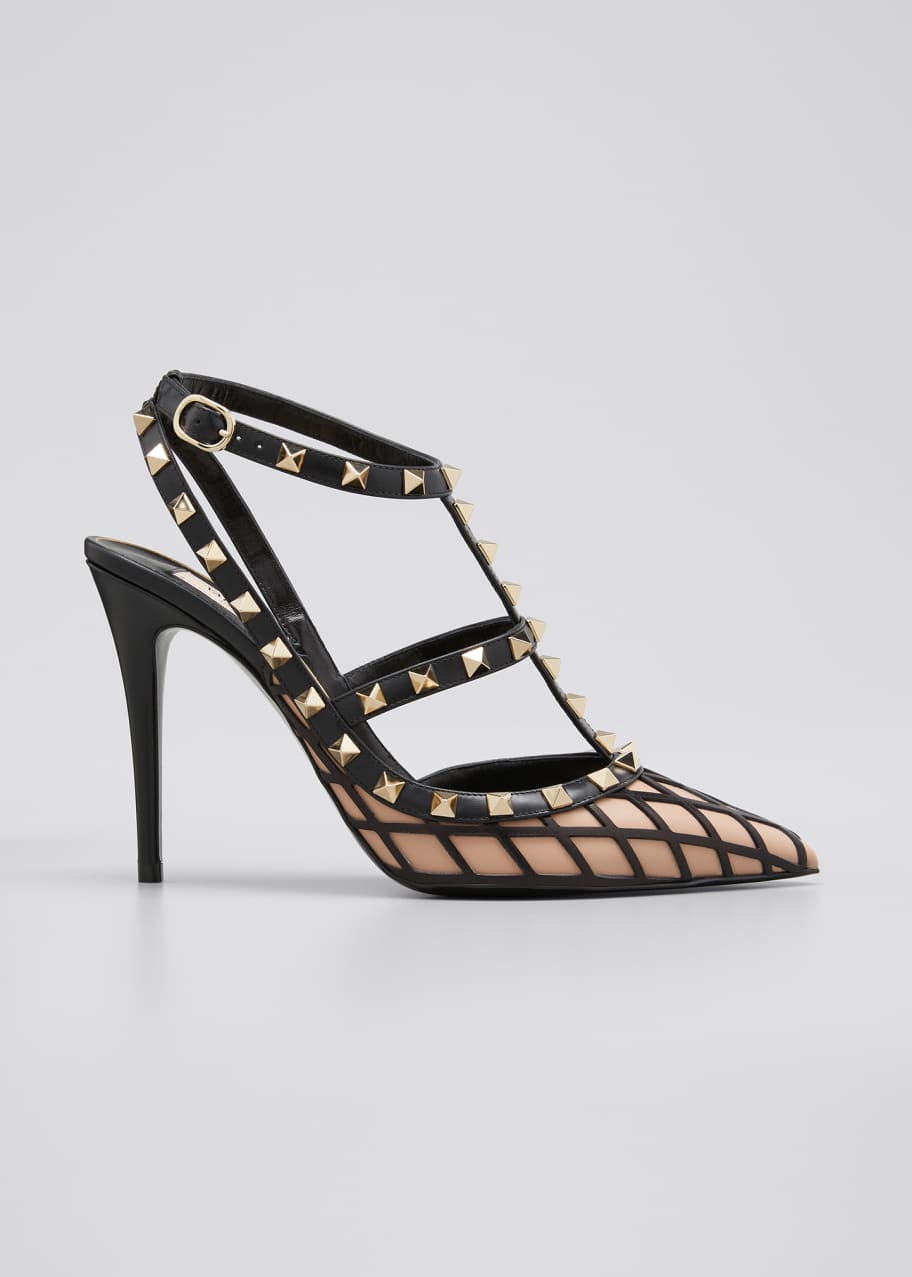 Valentino Garavani Beehive Rockstud 100mm Bicolor T-Strap Cage Pumps ...