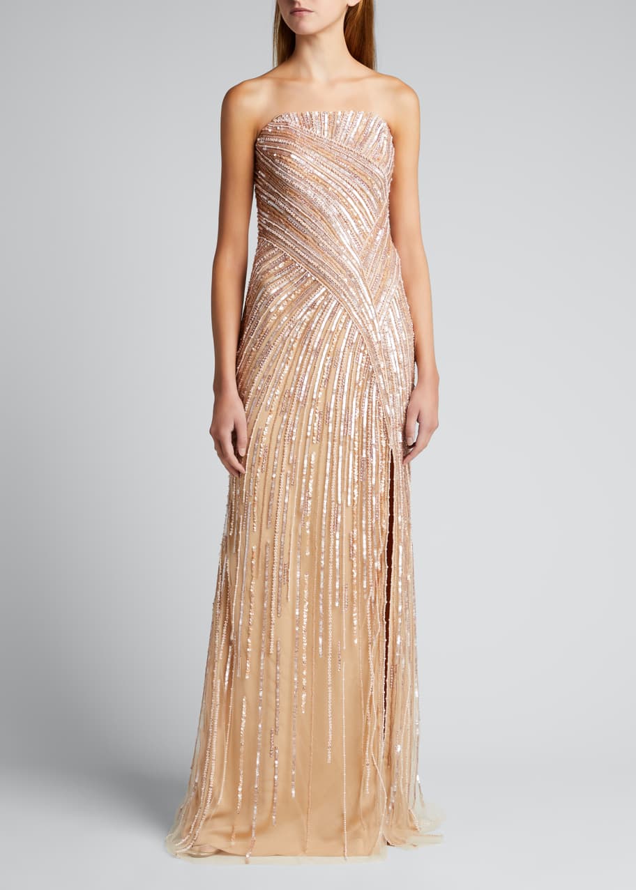 Image 1 of 1: Sequin Embroidered Strapless Gown