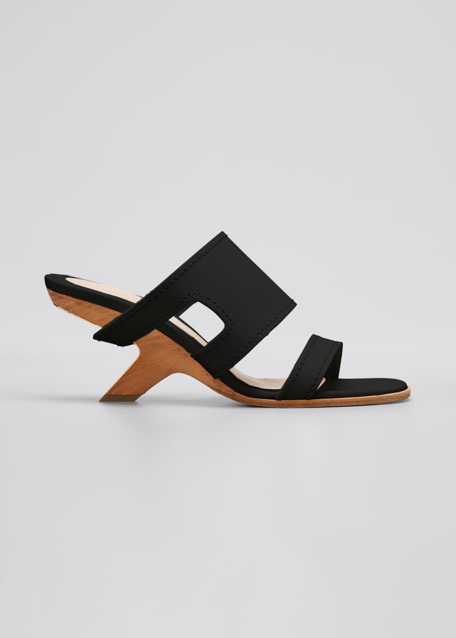 Image 1 of 1: Leather Slide Sandals with Wooden Heel
