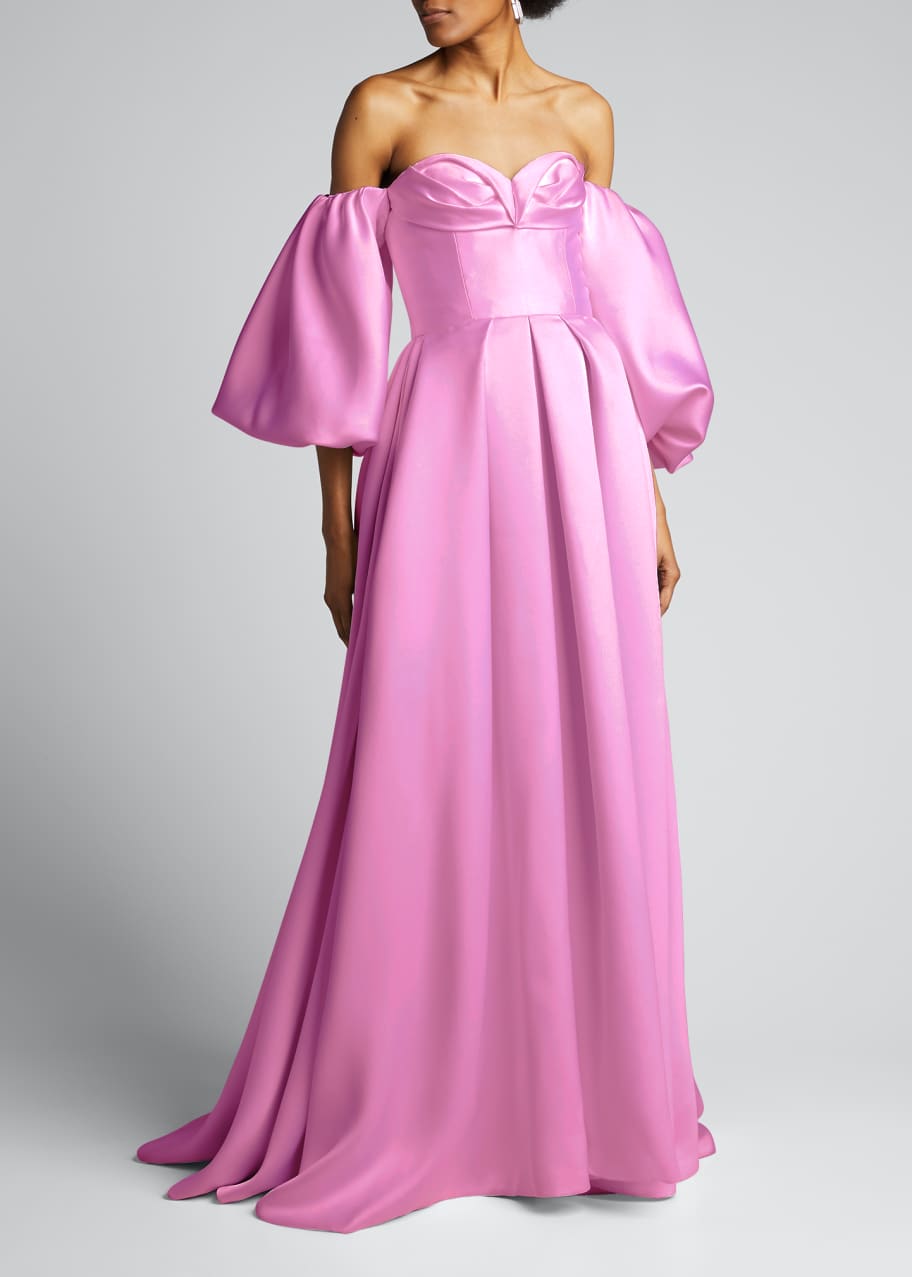 Image 1 of 1: Shimmer Off-Shoulder Gown with Removable Sleeves