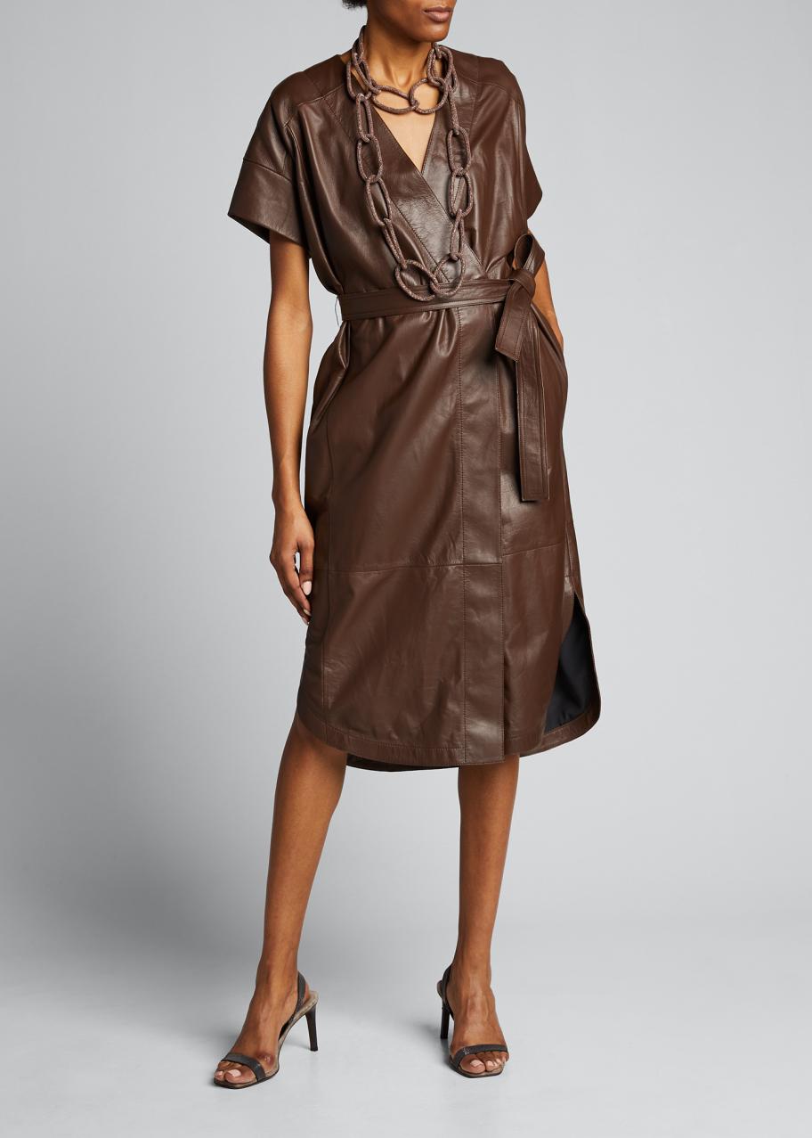brown leather wrap dress Brunello Cucinelli Belted Belted wrap
