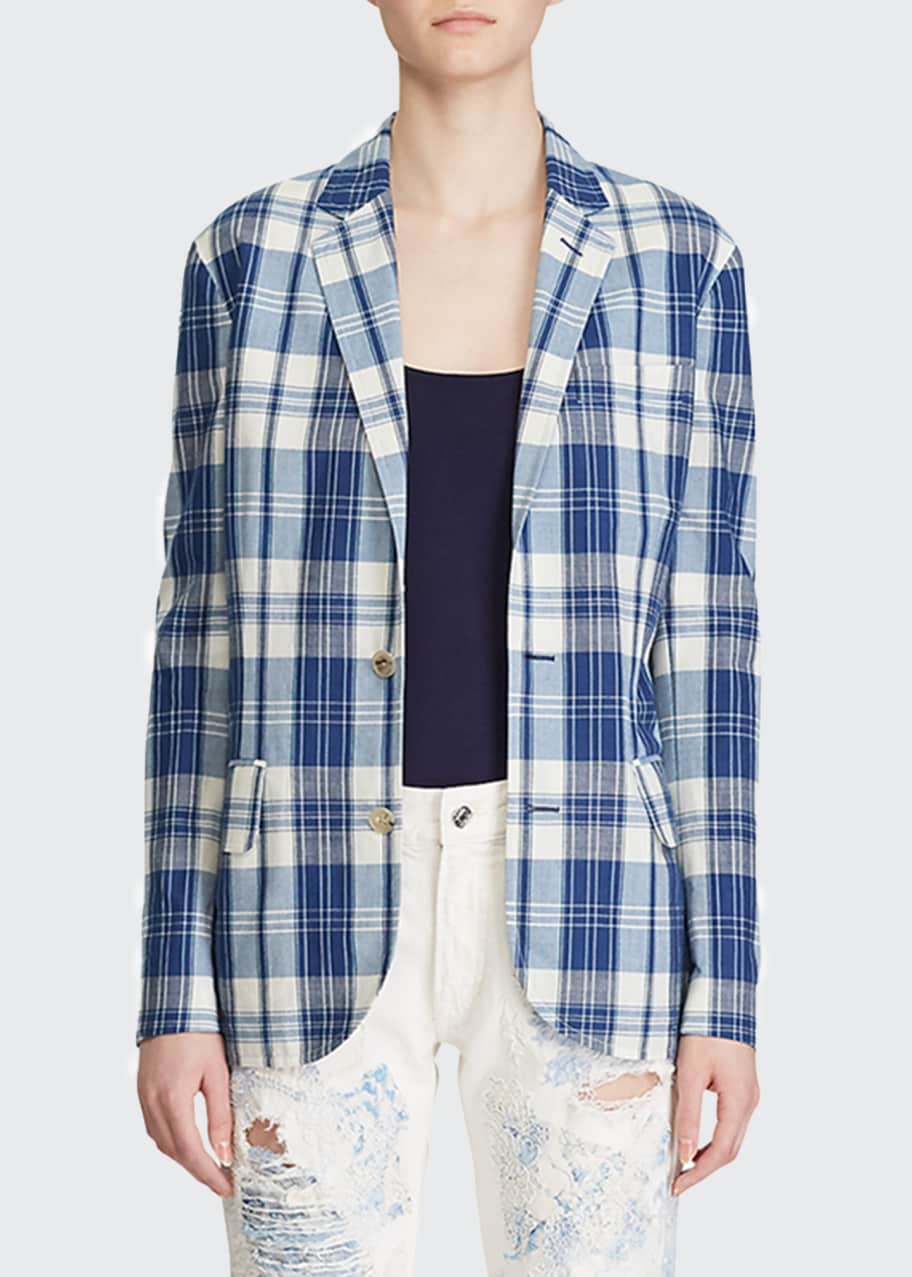 Image 1 of 1: Ruthie Plaid Cotton Blazer Jacket