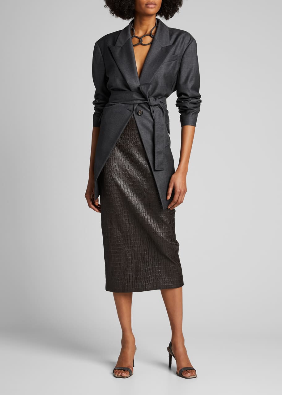 Image 1 of 1: Croc-Embossed Leather Pencil Skirt