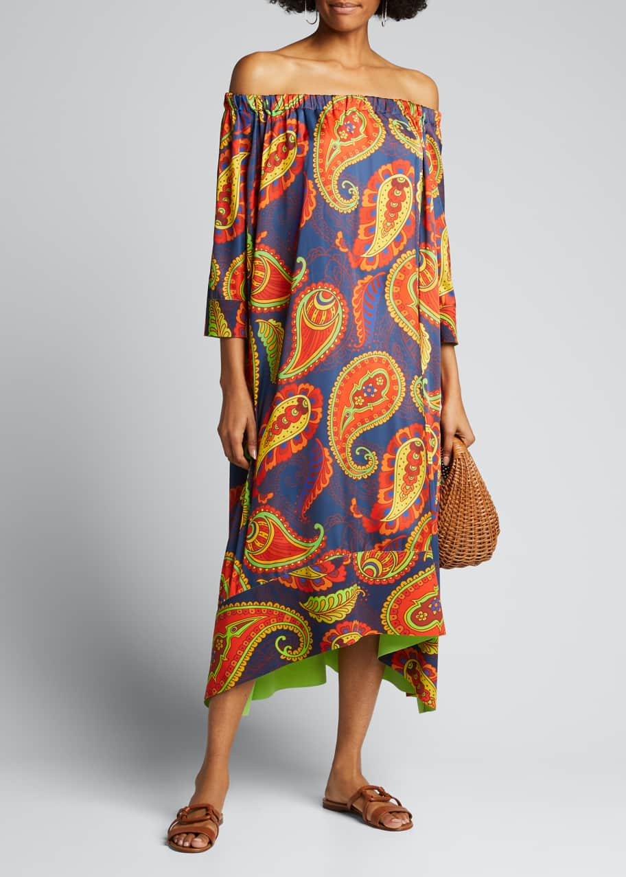 Chiara Boni La Petite Robe Off-The-Shoulder Paisley Printed Caftan ...