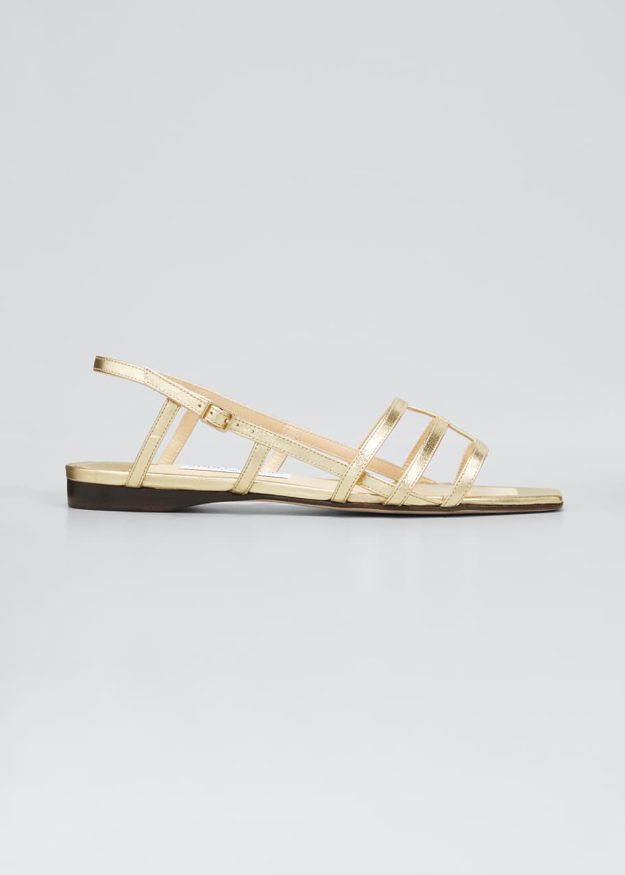 Image 1 of 1: Arien Metallic Leather Cage Slingback Sandals