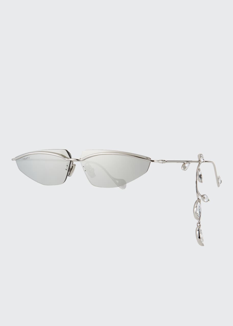 Image 1 of 1: Skinny Mirrored Aviator Sunglasses w/ Crystal Earring Effect