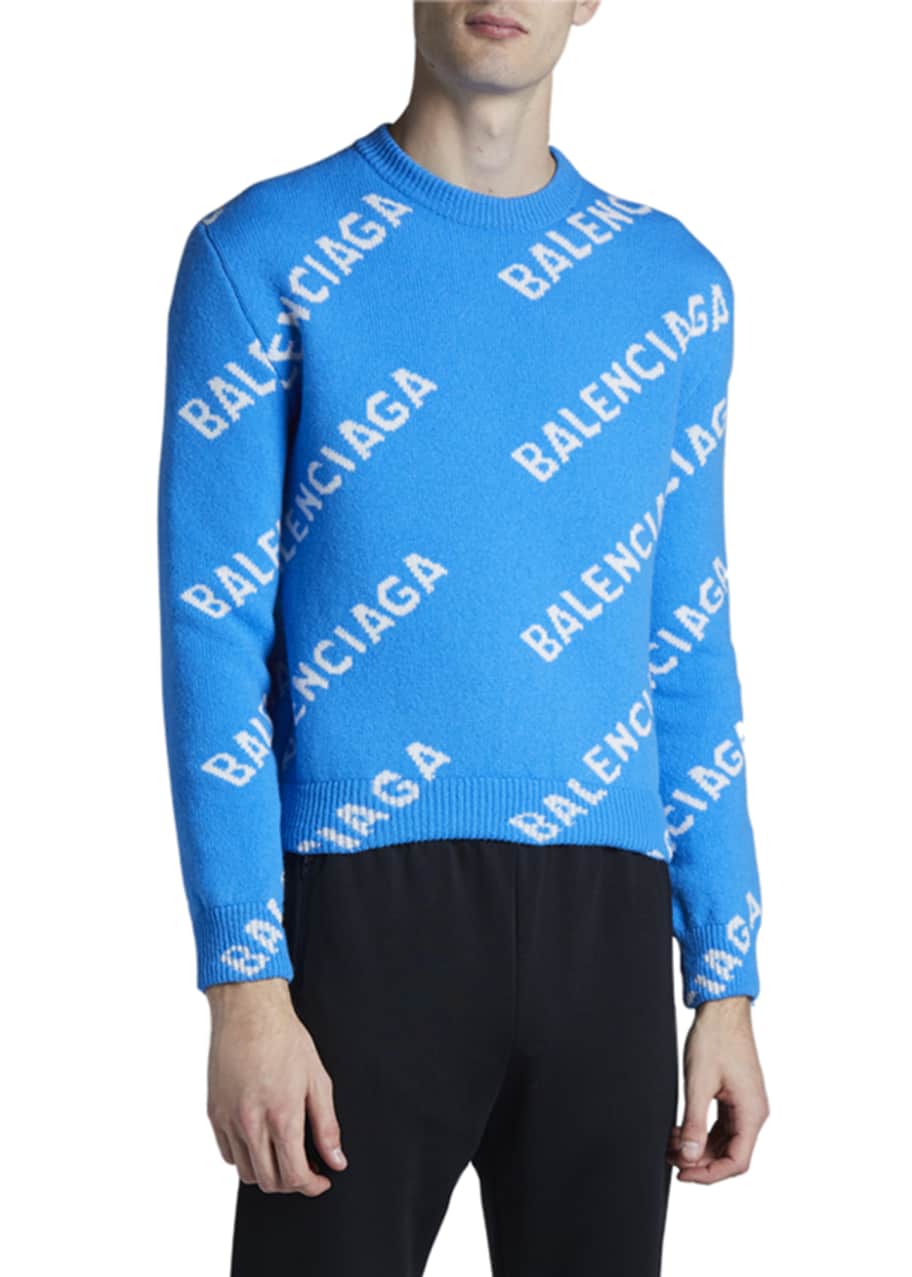 Balenciaga Men's Logo Intarsia Crewneck Sweater Bergdorf Goodman
