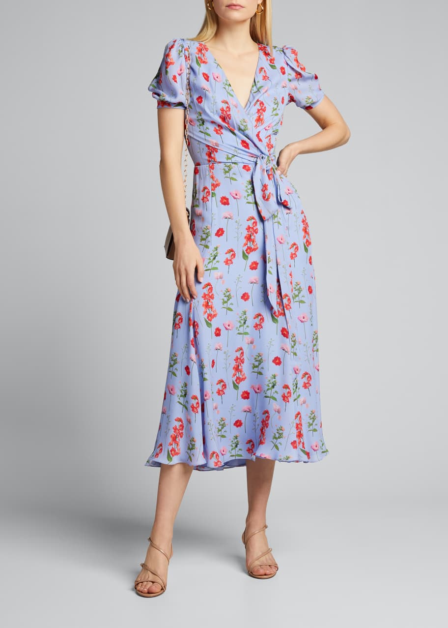 Carolina Herrera Floral Print Short-Sleeve Wrap Dress - Bergdorf Goodman