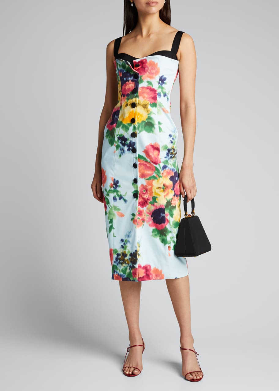 Carolina Herrera Floral-Print Corset Midi Dress - Bergdorf Goodman