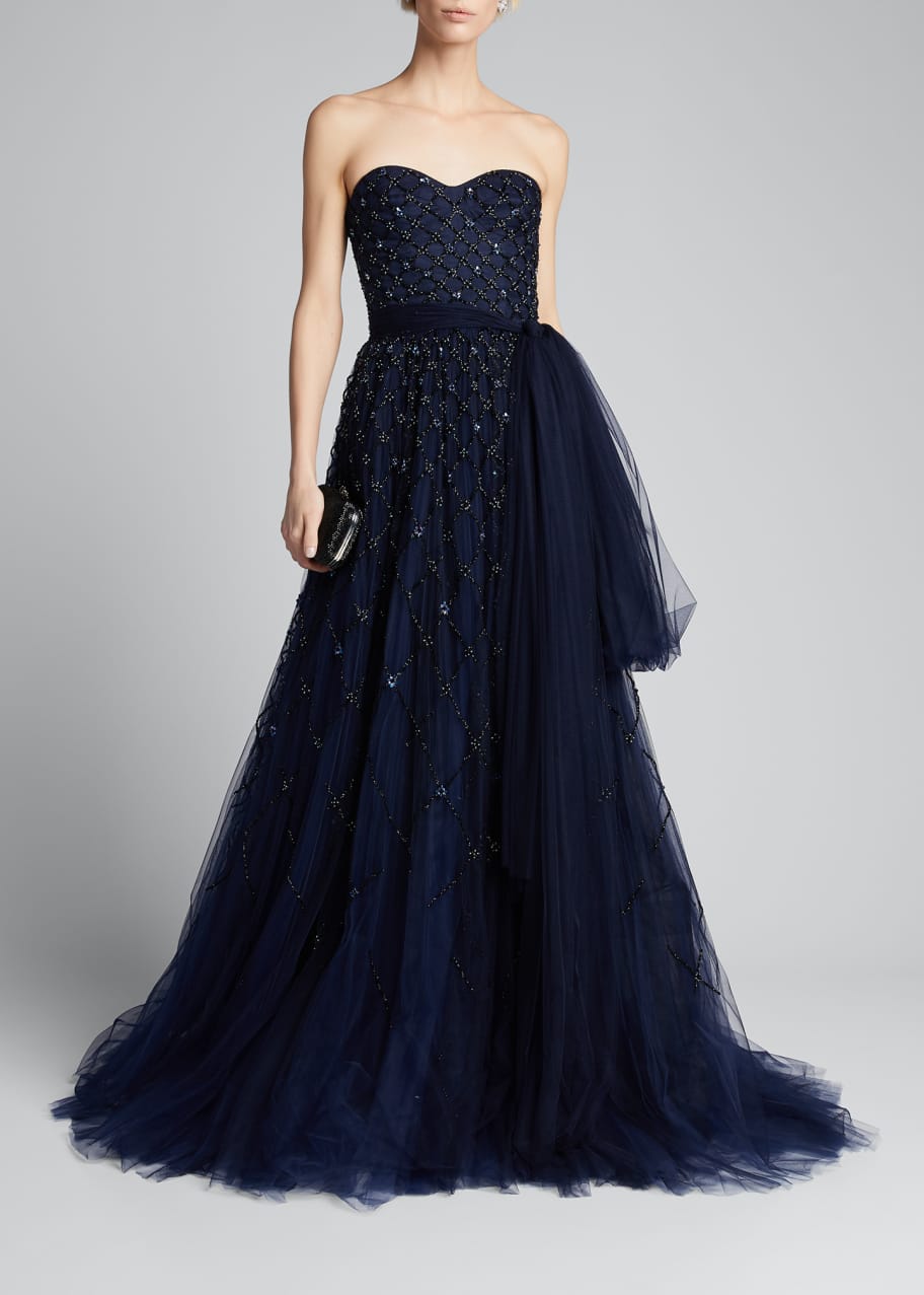 Image 1 of 1: Embroidered Tulle Strapless Gown