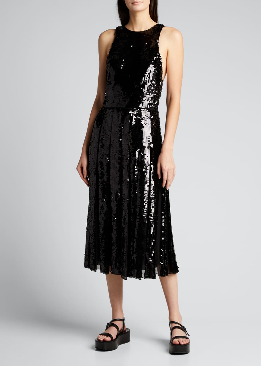 Image 1 of 1: Eclair Sequin Pleated Halter Dress