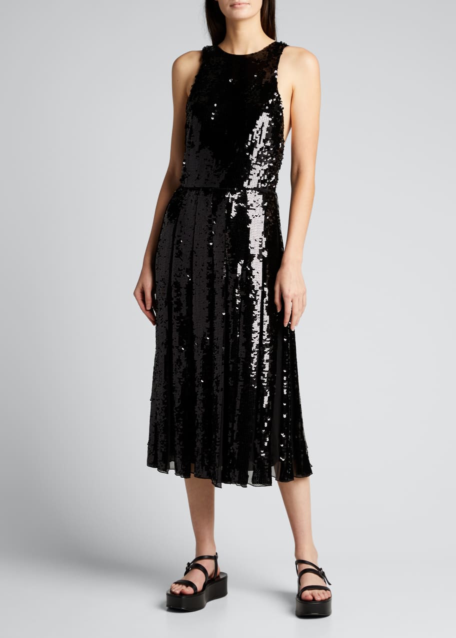 Tibi Eclair Sequin Pleated Halter Dress ...