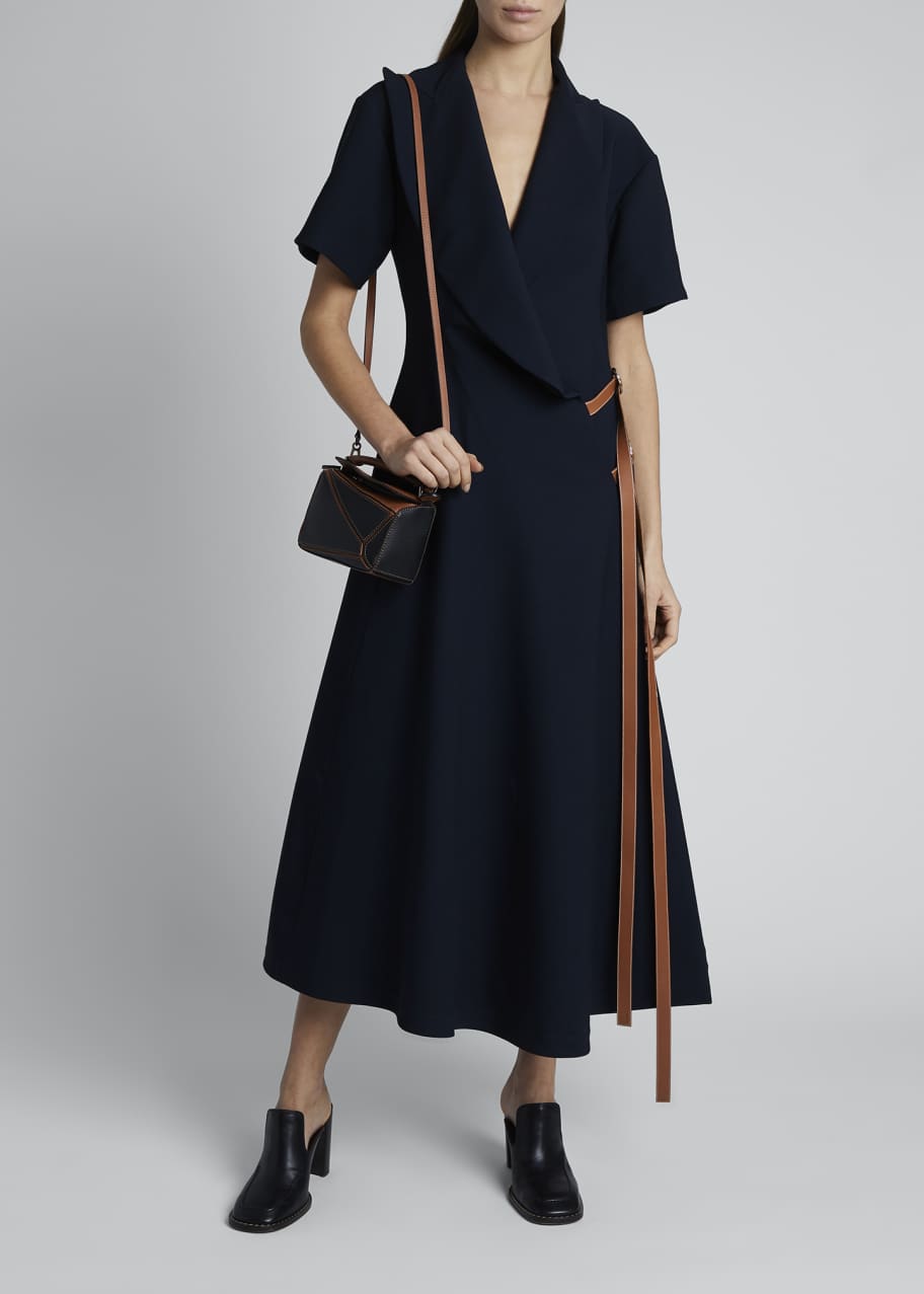 Image 1 of 1: Short-Sleeve Wrap Dress with Leather Straps