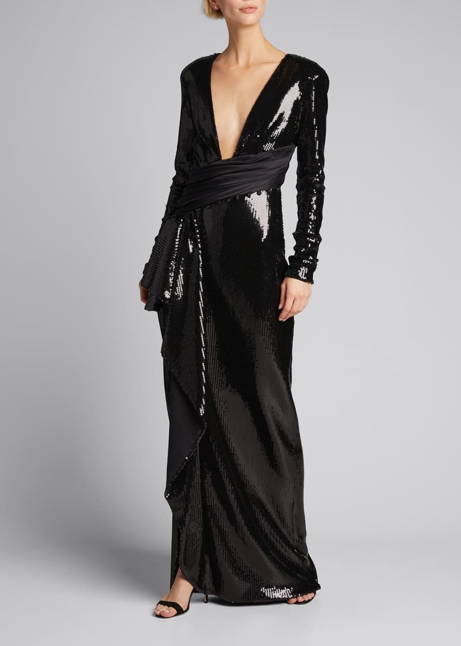 Sequin plunge dress long sleeve new arrivals