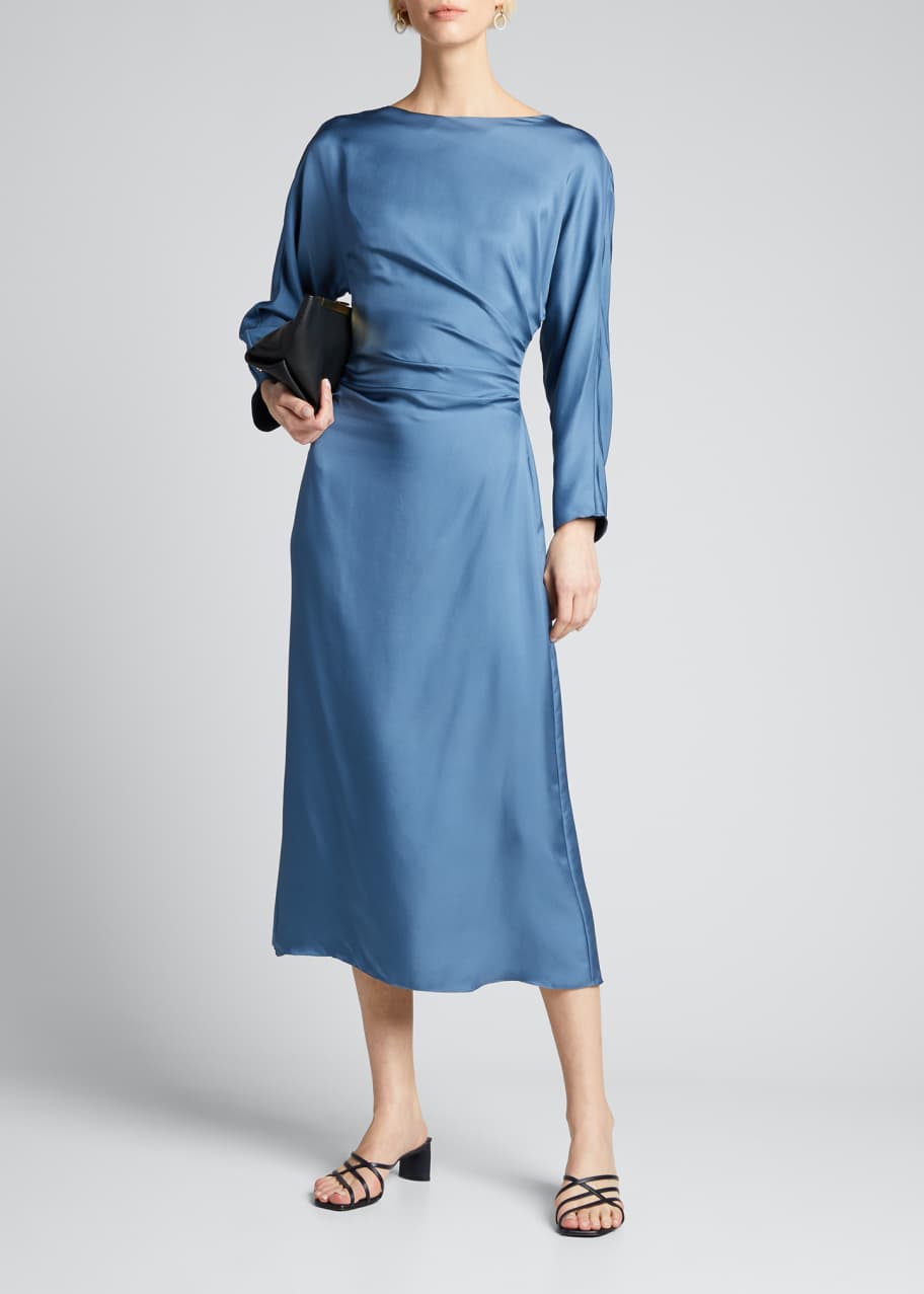 LAPOINTE Silky Twill Draped Dolman-Sleeve Dress - Bergdorf Goodman