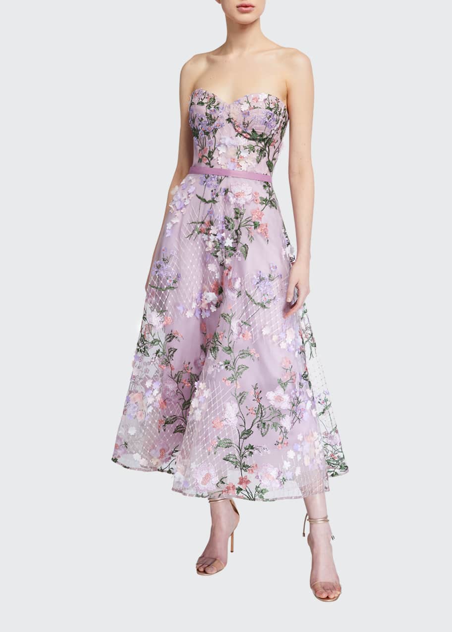 Marchesa notte strapless 2025 3d floral embroidery dress