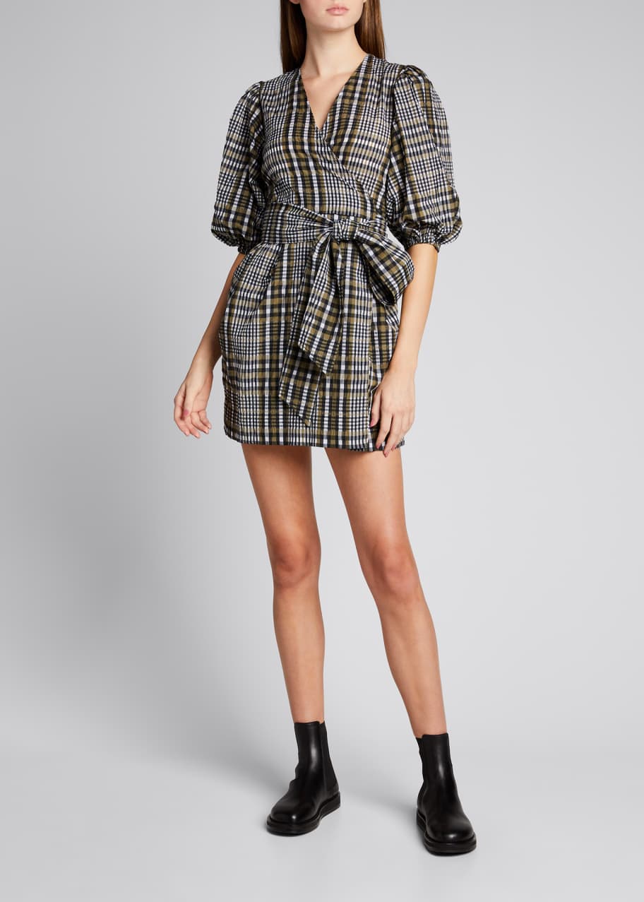 Ganni seersucker check mini dress clearance