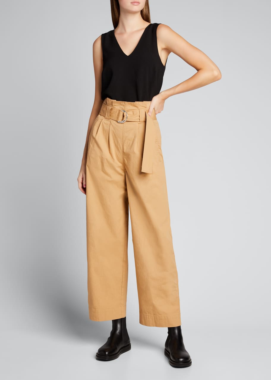 Image 1 of 1: Belted Wide-Leg Chino Cropped Pants