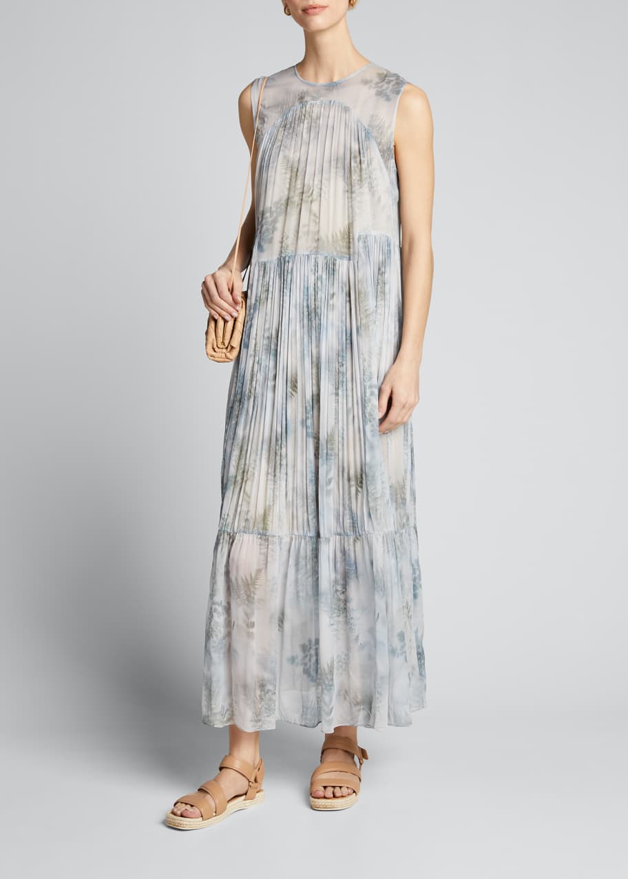 Vince Fern Botanical Shirred Silk Dress Bergdorf Goodman