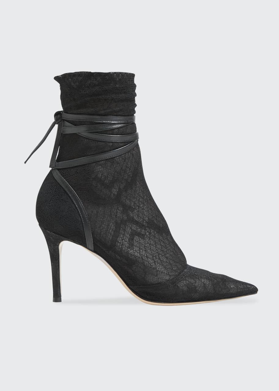 Image 1 of 1: Lace Sock Ankle-Tie Booties