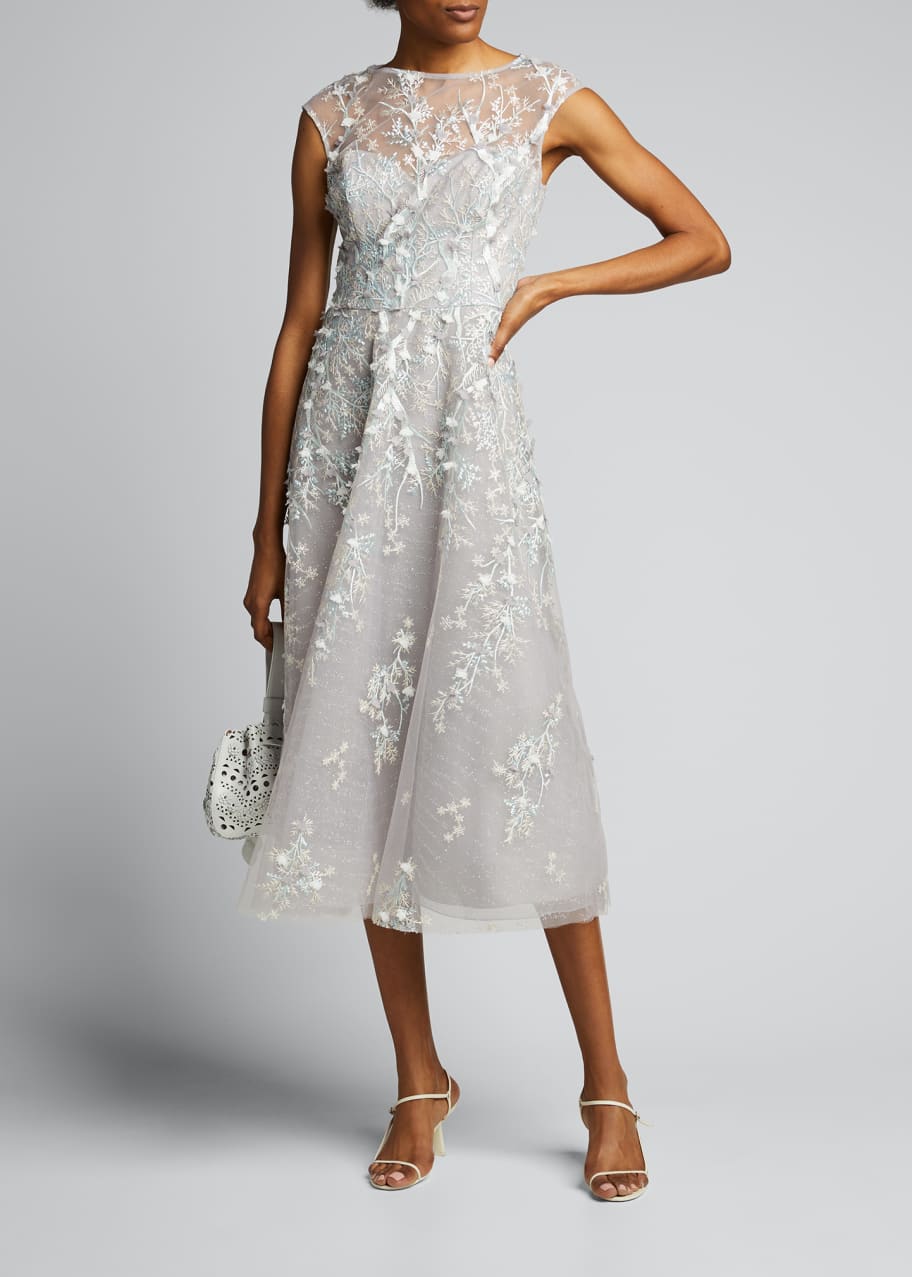 Rickie Freeman for Teri Jon 3D Embroidered Midi Tulle Dress - Bergdorf  Goodman