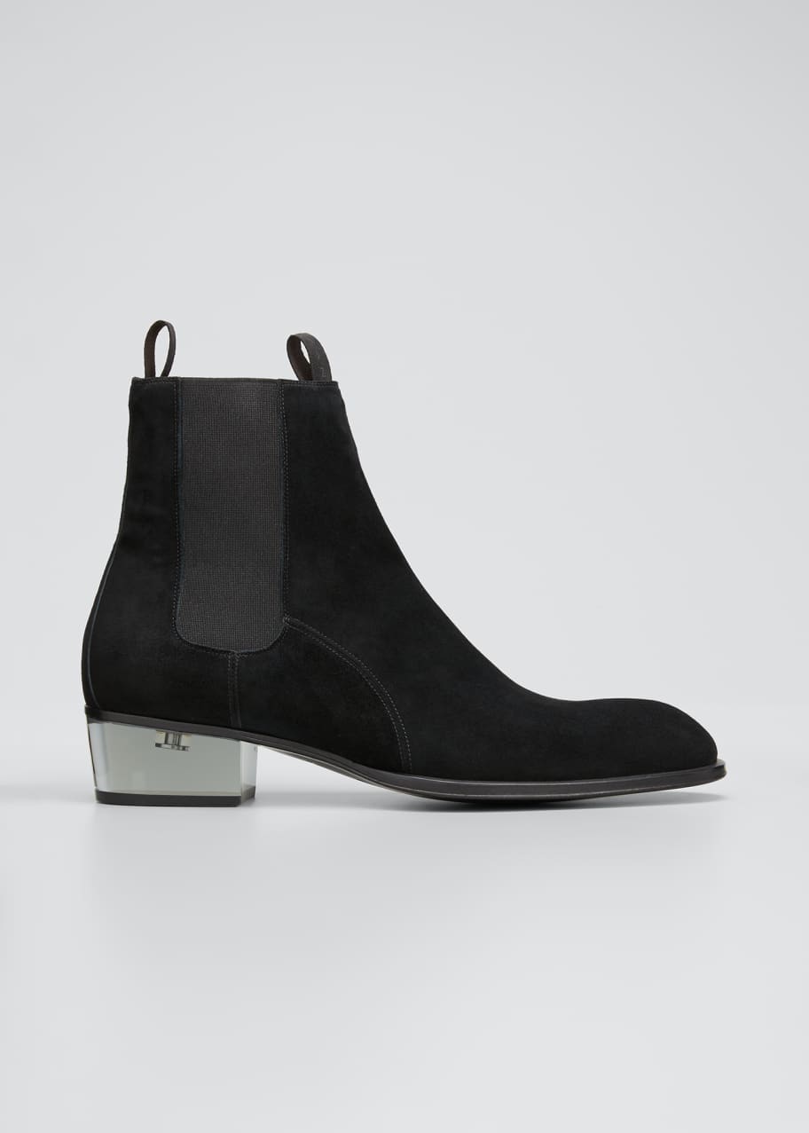 Image 1 of 1: Men's Suede Chelsea Boots w/ Clear Heel