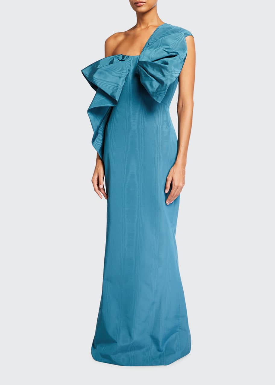 Image 1 of 1: One-Shoulder Moire Bow Gown