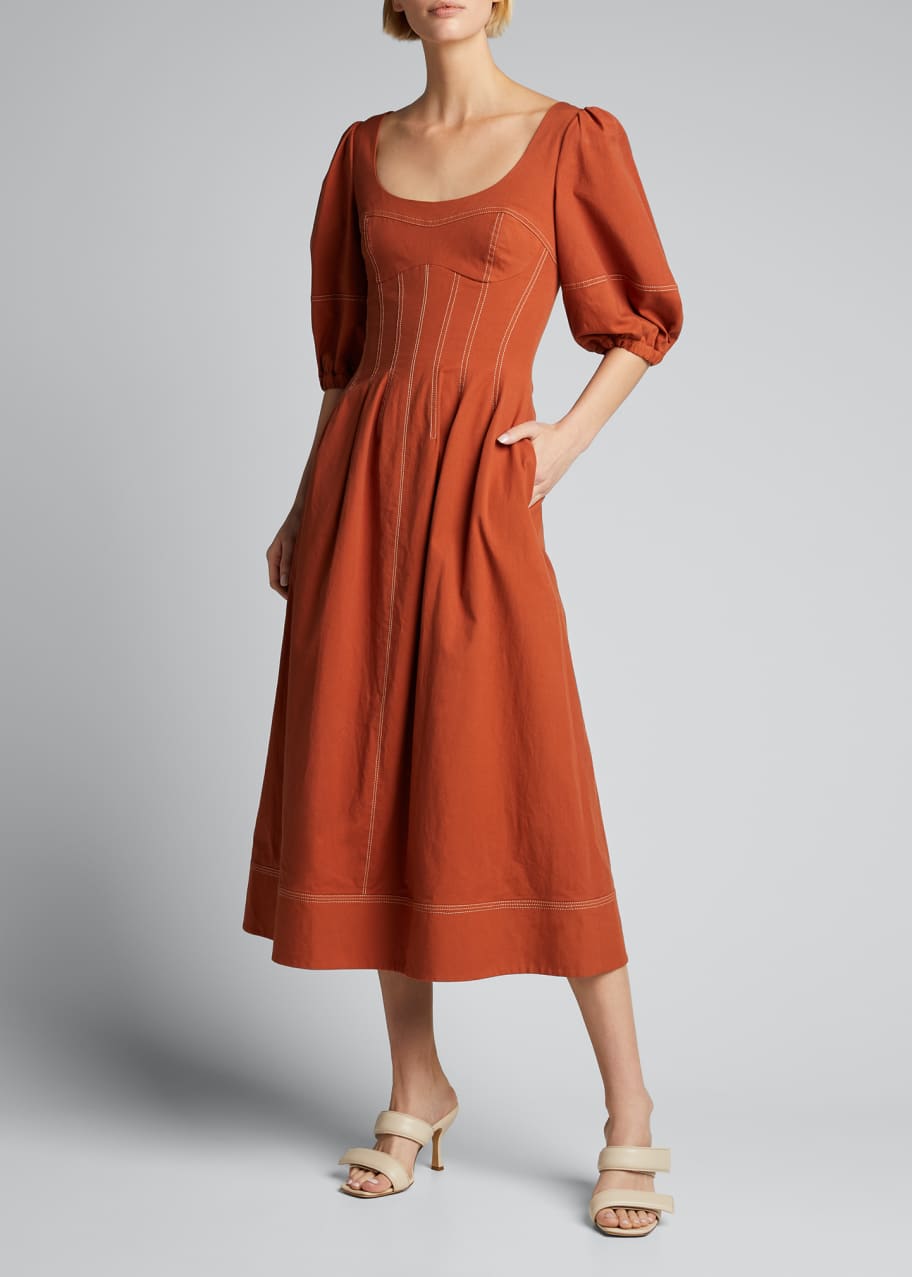 SIMKHAI Lena Puff Sleeve Midi Dress Bergdorf Goodman
