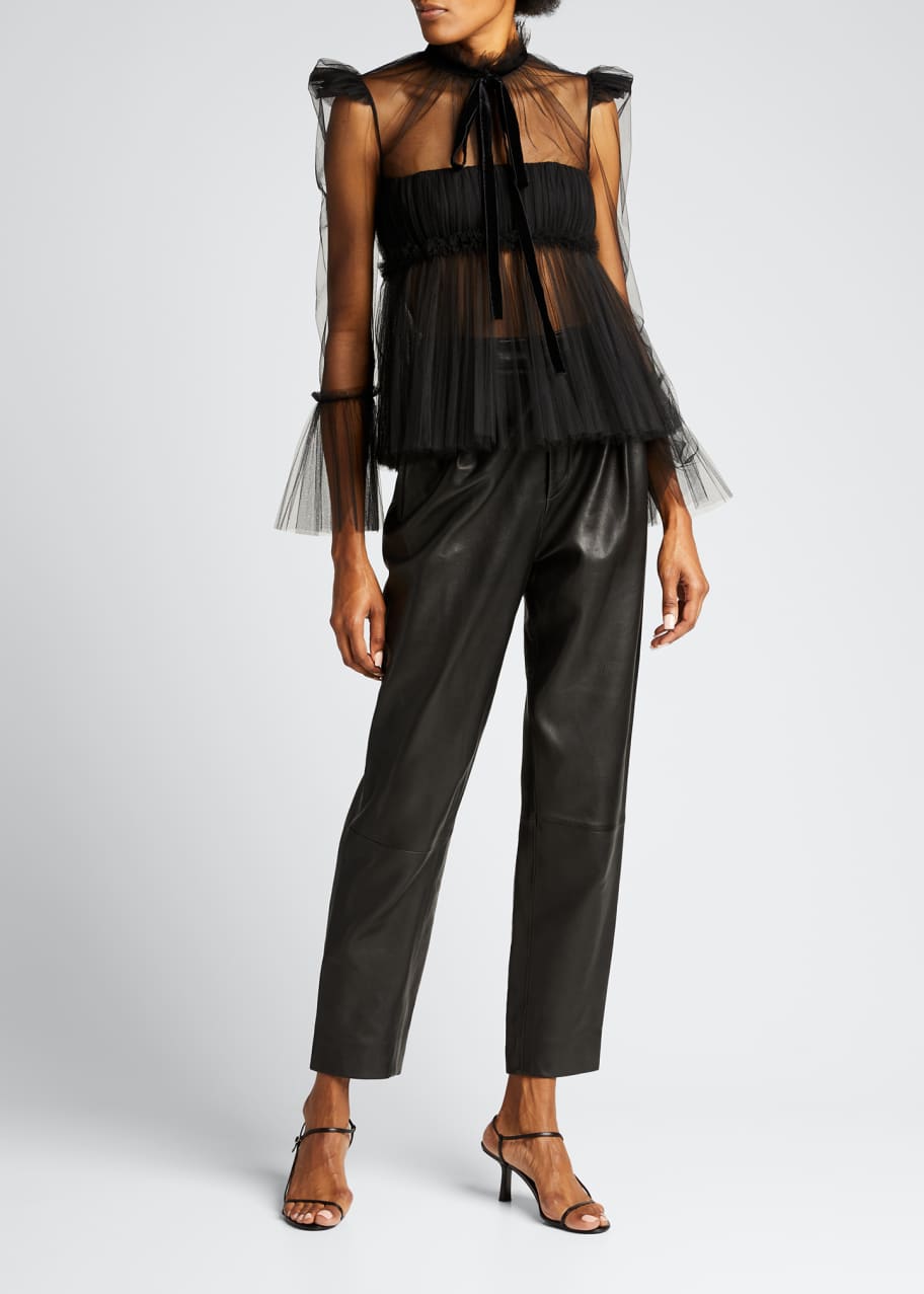 Khaite Dominika Tulle Pleated Peplum Top - Bergdorf Goodman