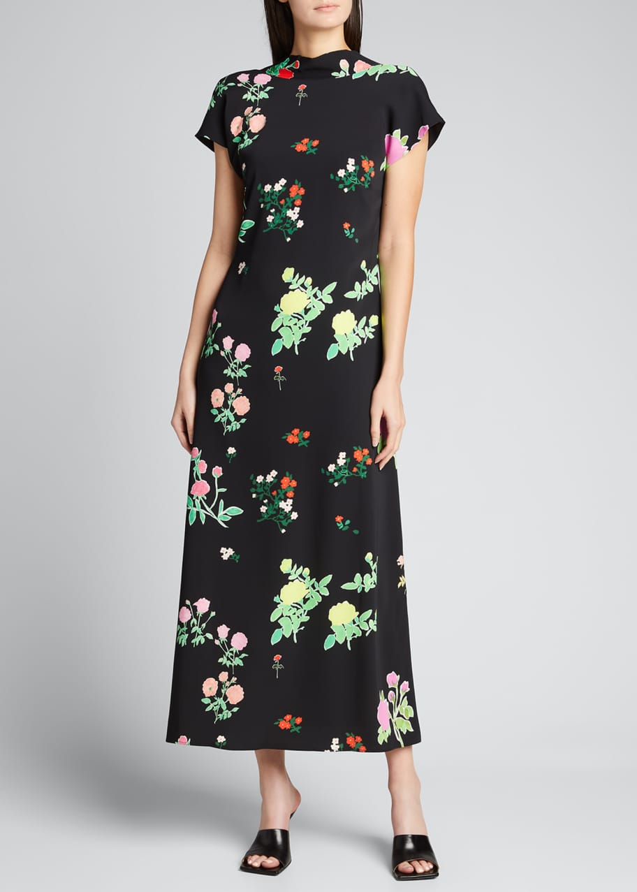 BERNADETTE Valentine Mock-Neck Floral-Print Dress - Bergdorf Goodman