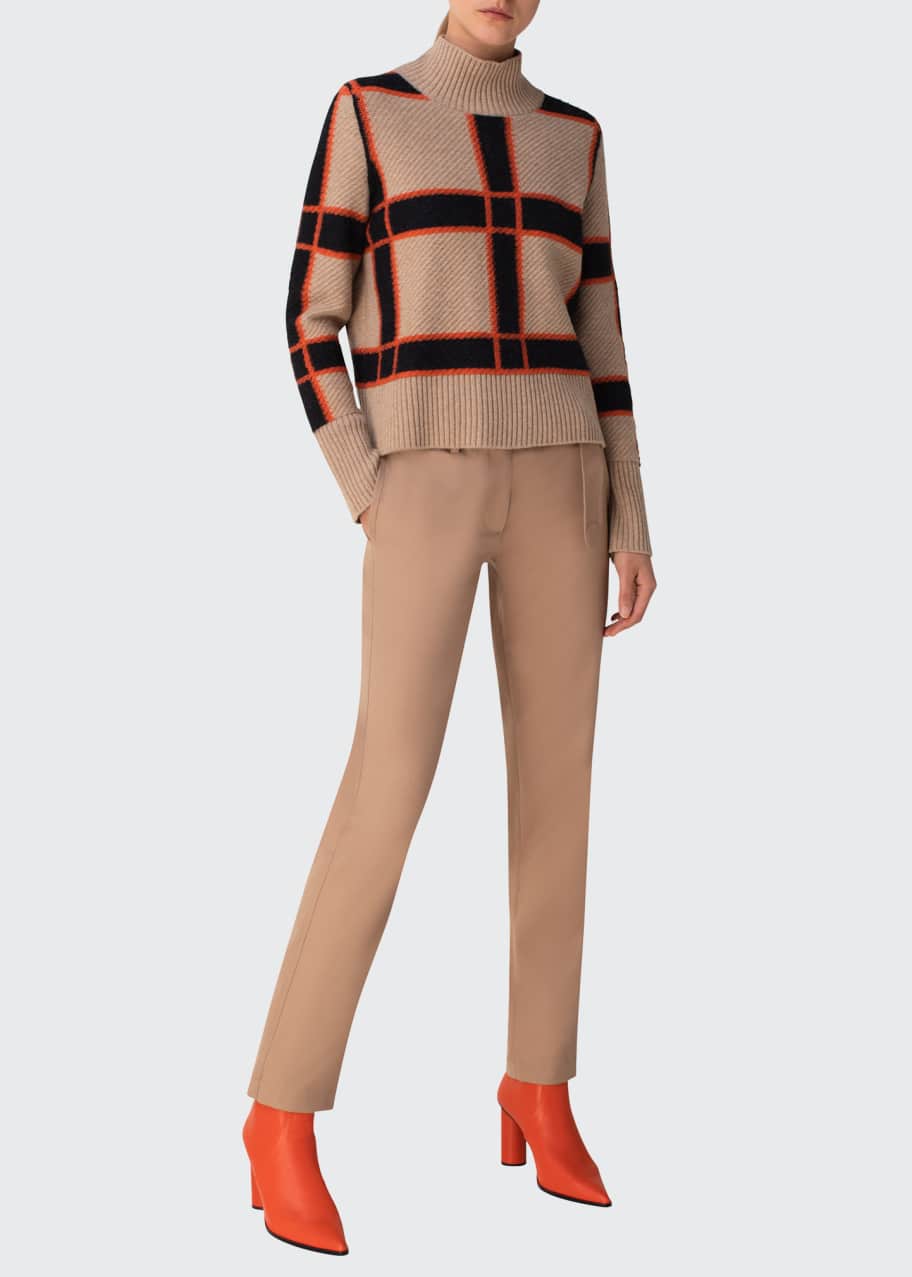 Check Wool-Cashmere Turtleneck Sweater