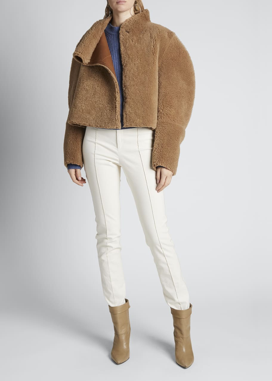 Image 1 of 1: High-Neck Reversible Shearling Moto Jacket