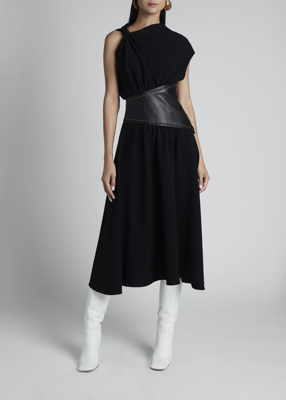 Image 1 of 1: Asymmetric Leather-Waist Dress