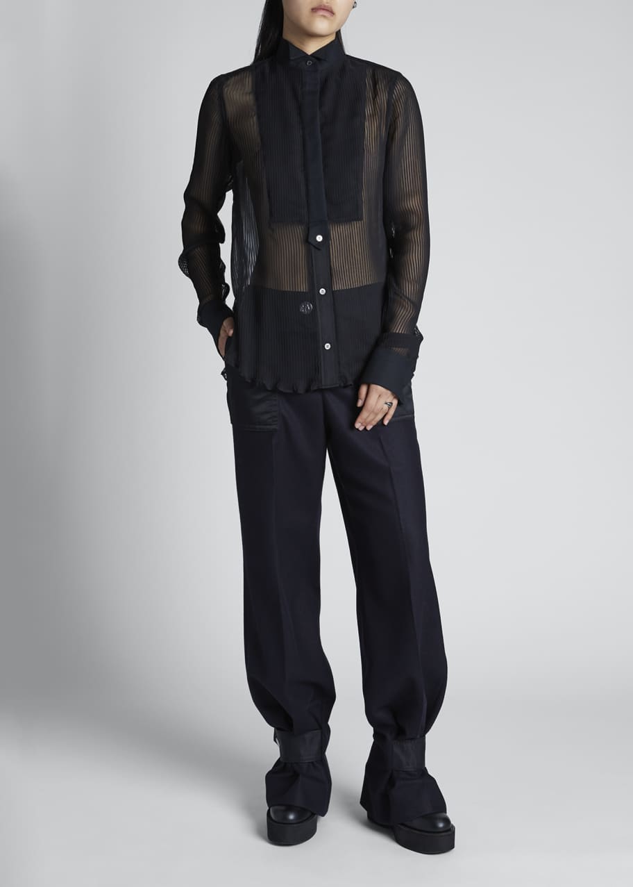 SACAI Sheer Plisse Long-sleeve Tuxedo Shirt - Bergdorf Goodman