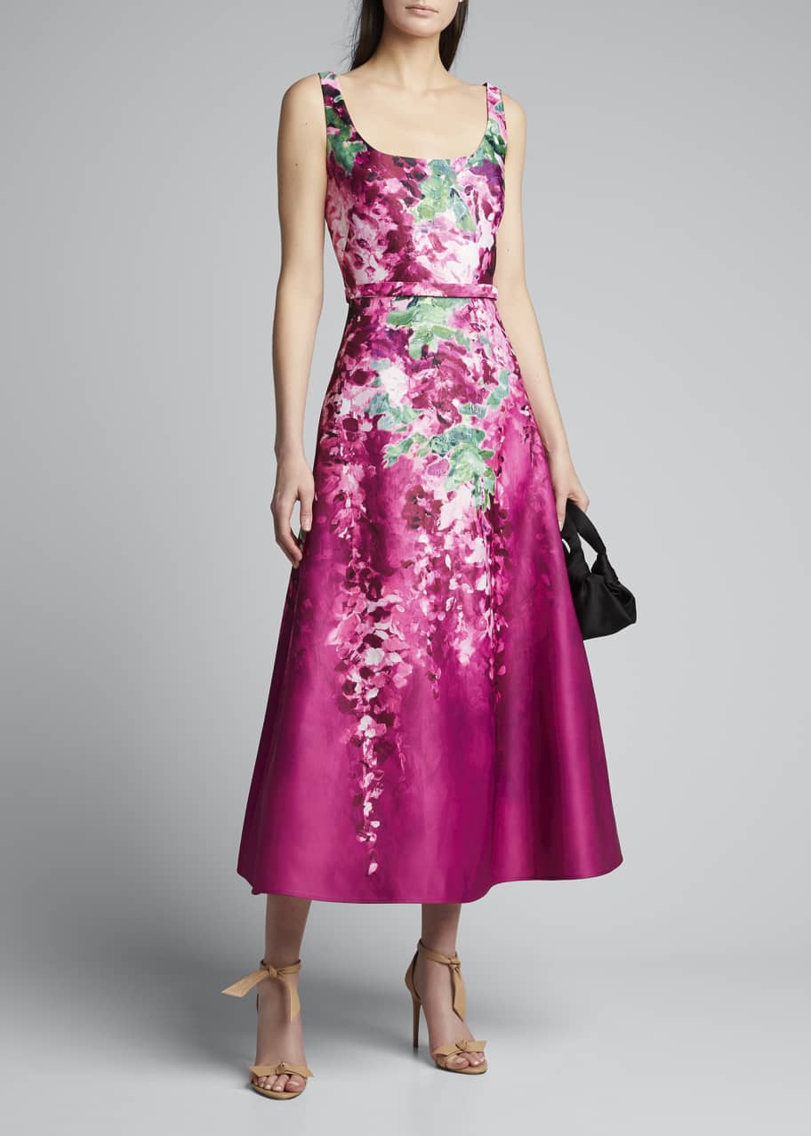 Marchesa Notte Printed Duchess Satin Sleeveless Midi Dress - Bergdorf  Goodman