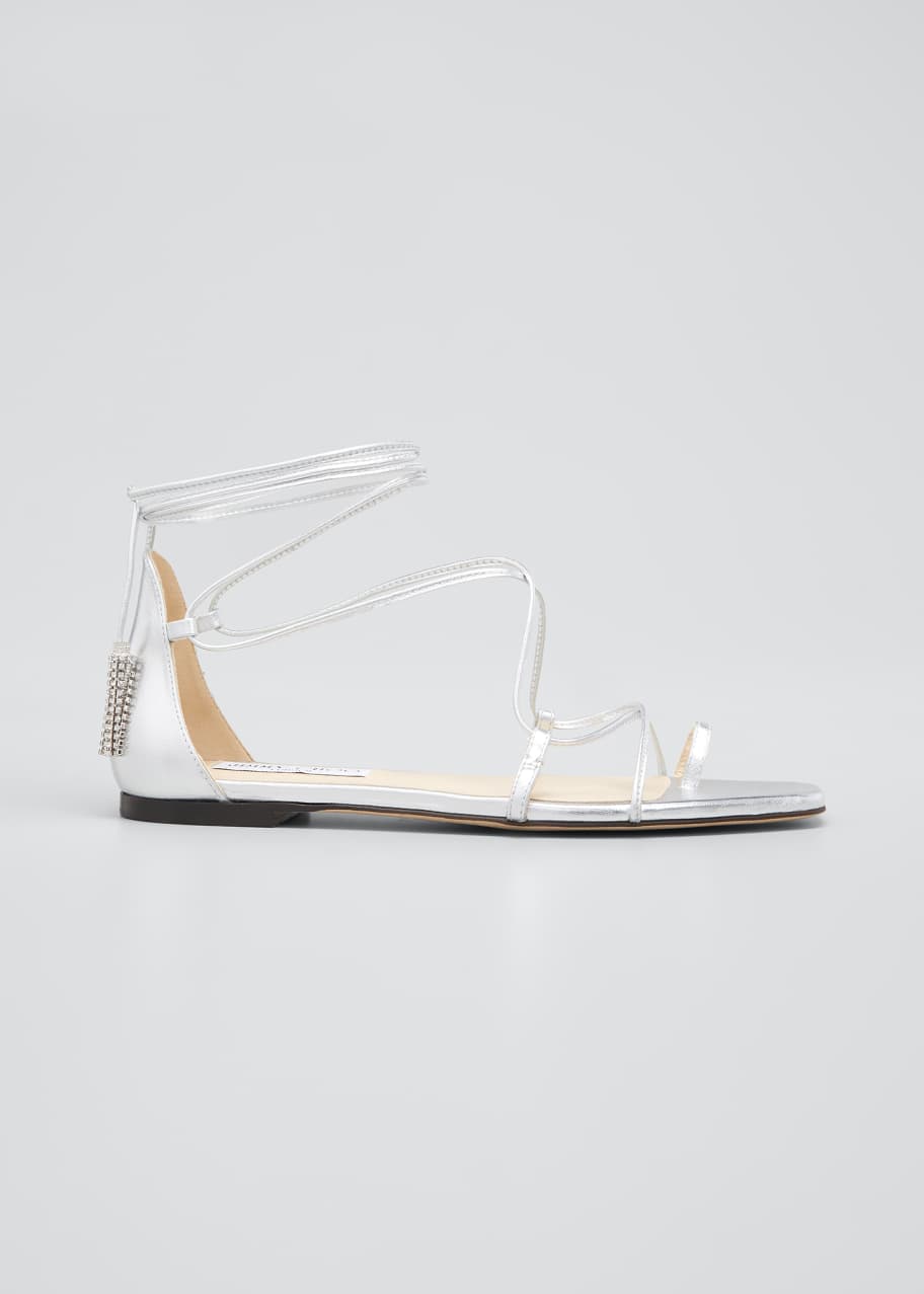 Image 1 of 1: Dusti Metallic Gladiator Ankle-Tie Flat Sandals