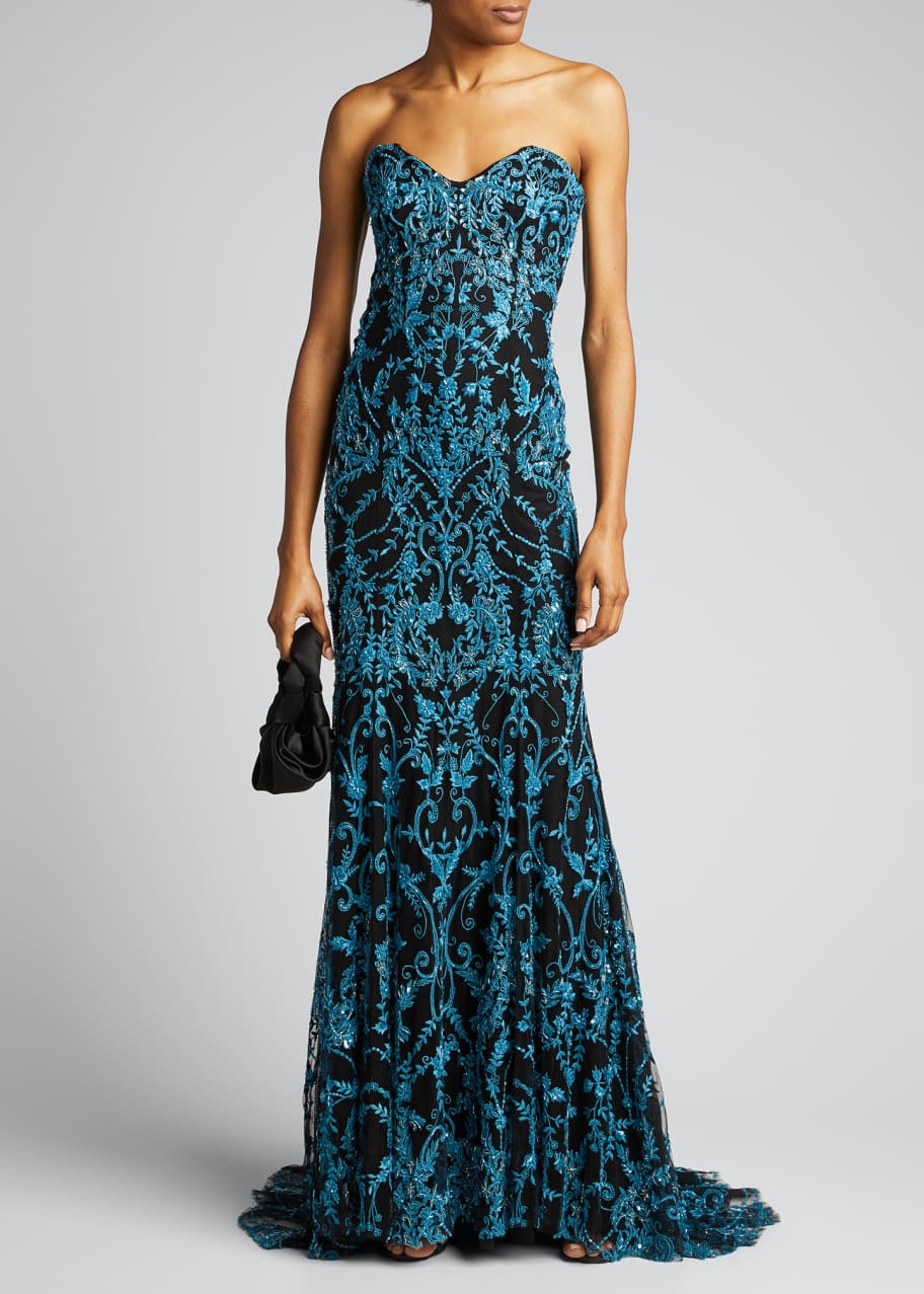 Monique Lhuillier Embroidered Strapless Column Gown - Bergdorf Goodman